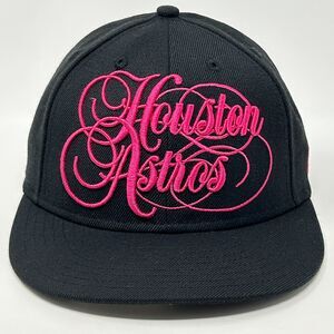 Houston Astros Script Hat Baseball Cap New Era 59Fifty Pink Black Fitted 7 1/4